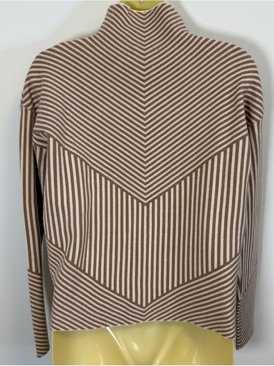 Tahari Brown and White Striped High Neck Sweater - Picture 2 of 6